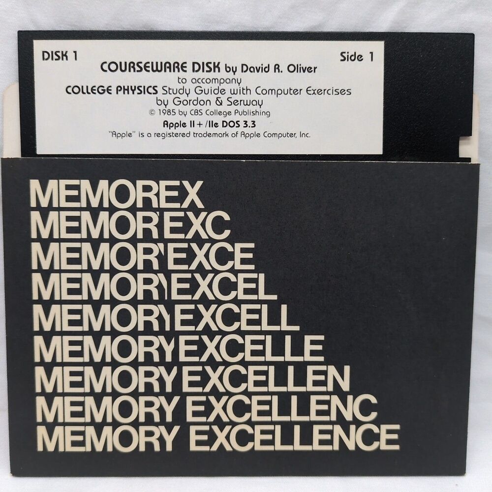 Courseware Disk 1 David R Oliver College Physics Study Guide Apple II + /IIe DOS